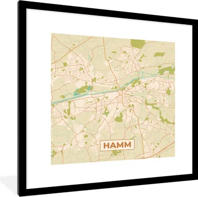 Produktbild von MuchoWow® Gerahmtes Poster Karte - Hamm - Vintage - Stadtplan - Karte 40x40 cm - Poster mit Schwarzem Bilderrahmen Wandposter Rahmen Foto Bilder - Poster - Plakat im Rahmen