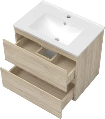 Produktbild von Waschtisch mit Unterschrank 60cm Alast Badmöbel Set Eiche Keramik Waschbecken mit Unterschrank MDF Softclose