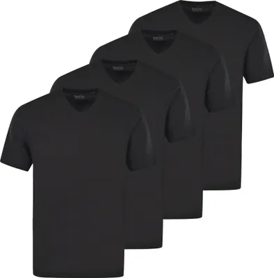 Produktbild von hajo Herren T-Shirt, 4er Pack - Basic, Kurzarm, V-Ausschnitt, Baumwolle, uni Schwarz L