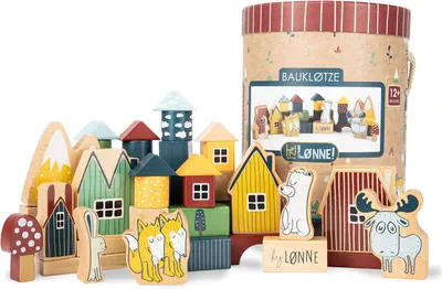 Immagine prodotto di LØNNE: Set di 56 blocchi di legno per costruzioni – Giocattolo per bambini dai 1 anno – Giocattolo per lo sviluppo della motricità – Blocchi di legno per costruzioni – Giocattoli in legno per neonati