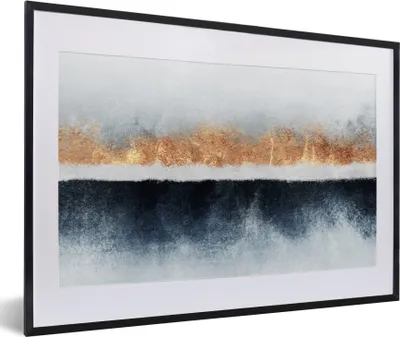 Produktbild von MuchoWow® Gerahmtes Poster Gold - Abstrakt - Design 60x40 cm - Poster mit Schwarzem Bilderrahmen Wandposter Rahmen Foto Bilder - Schlafzimmer - Plakat in Rahmen - Drucken