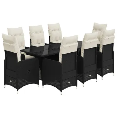 Produktbild von 9-tlg. Garten-Bistro-Set mit Kissen Schwarz Poly Rattan