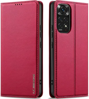 Immagine prodotto di Custodia magnetica in pelle flip per Xiaomi Redmi Note 11/Note11S/Note 12S, con slot per schede e funzione stand Rosso