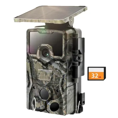 Produktbild von 4K 48MP Solar Wildkamera Wildtierkamera mit 32 GB Karte 0,2 Sekunden Auslösezeit Wildtierkamera mit Nachtsicht Bewegungsmelder Kein WLAN IP66