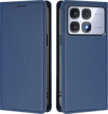 Obrázek produktu pro Kožené pouzdro pro Xiaomi Redmi K70 Ultra, magnetické flipové pouzdro zPolyuretankůže se stojánkem Tmavě modrá