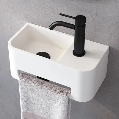 Obrázok produktu pre Umyvadlo Kronenbach Stone 38 x 19 cm, umývadlo vľavo s otvorom pre batériu, s držiakom na uteráky