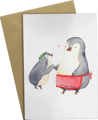 Produktbild von Mr. & Mrs. Panda Klappkarte Pinguin mit Kind - Weiß - Geschenk, Muttertag, weihnachtskarten, hochzeitskarten, einladungskarten, Mutter, Vorbild Mama, kommunionskarte, Mom