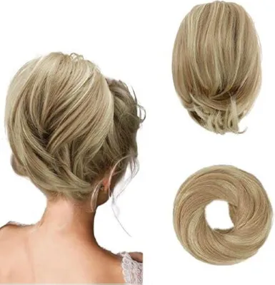 Obrázek produktu pro Příčesky prodloužené vlasy drdol culík syntetické krátké blond 20cm