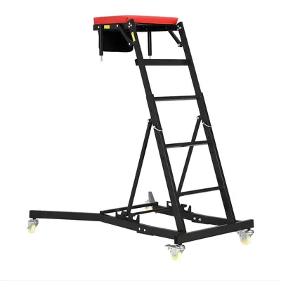 Productafbeelding van Verstelbaar werkplaatsrolbed, draagvermogen 400 lb – Werkbank met 6 wielen en gereedschapstas – Gevoerd autobed, zwart