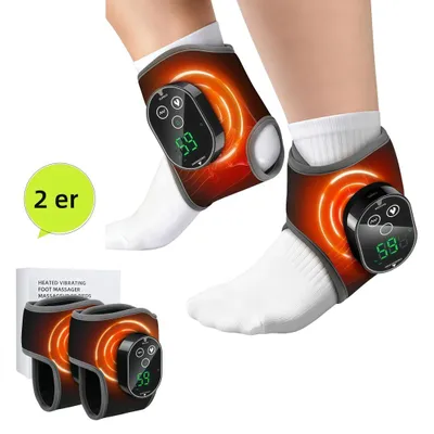 Produktbild von 2er Set Fußmassagegerät elektrisch mit Knöchelbandage, Beinmassage, 4 Heizstufen & 3 Vibrationsmodi, Wärmetherapie USB-C Massagegerät für Durchblutung