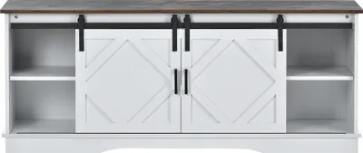 Produktbild von Merax Lowboard TV-Schrank mit 2 Schiebtüren und großem Stauraum, Fernsehtisch 150 x 60 x 40 cm, Fernsehschrank TV Lowboard, Weiß in Industrie-Design