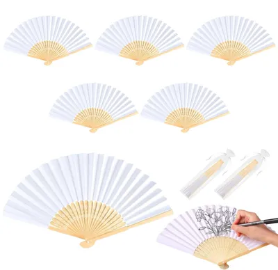 Produktbild von Papier-Handfächer - 6 Stück im Set - Für Hochzeiten, Tanzperformances und Events - Weiß