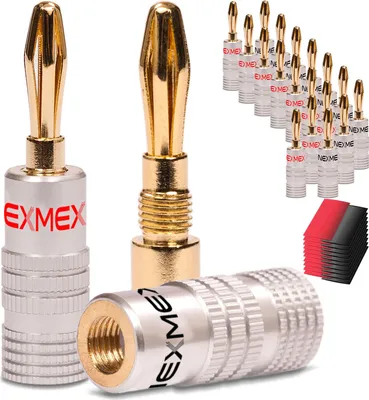 Produktbild von 20x Bananenstecker NEXMEX mit Schrumpfschlauch High End Bananas 24K vergoldet