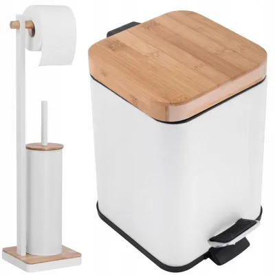 Produktbild von Yoka Home Müllkorb und WC-Garnitur Set Weiß Bambus