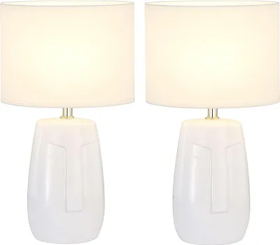 Produktbild von 2er Set Tischleuchte, Keramik weiß, Stoffschirm, H 38,5 cm