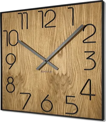 Produktbild von Holzwanduhr Wood Square holz eiche 50cm durchmesser holzoptik ohne tickgeräusche