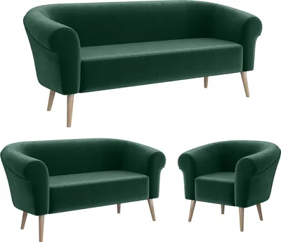 Produktbild von MEBLINI Mini Sofa Set 3-2-1 für Wohnzimmer - Mini Lounge für sechs Personen - Küchensofa - Sofa Klein - Sitzgarnitur - Polstergarnitur - Sofagarnituren - EMILIA - 3+2+1 - Grün Samt