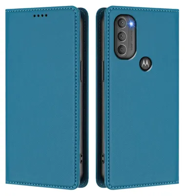 Image de Étui en cuir pour Motorola Moto G71 5G, étui à rabat magnétique en cuirPolyuréthaneavec support, bleu lac