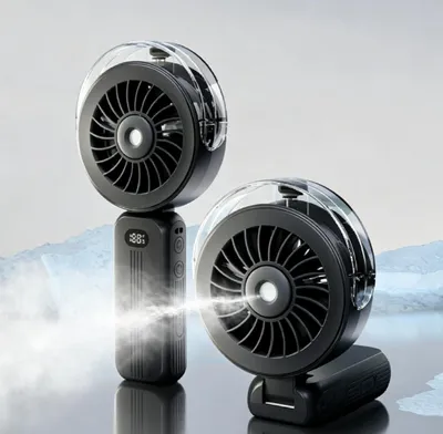 Produktbild von Handventilator Mit Wasserkühlung, Mini Ventilator Akku Aufladbar Mit Wasser,5 Geschwindigkeiten, Tragbarer Ventilatoren für Reisen Büro Schwarz