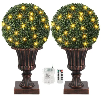 Produktbild von Kš¹nstliche Buchsbaum-Formkugel (16 Zoll / ca. 40 cm, 2er-Set) mit LED-Beleuchtung, wetter- und UV-best?ndig, inklusive Timer und Fernbedienung šC fš¹r den Innen- und Au?enbereich geeignet