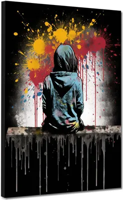 Produktbild von Street Art Mädchen Splash Leinwandbild Wandbild Dekoration Kunst XL: 30x40x2cm