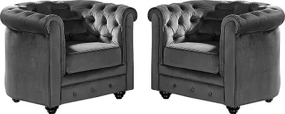 Produktbild von 2er-Set CHESTERFIELD Sessel - Anthrazitfarbener Velours