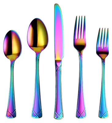 Produktbild von 30-teiliges Besteckset in Regenbogenfarben, Edelstahl, für 6 Personen, hochglanzpoliert, spülmaschinenfest