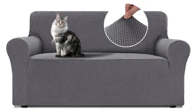 Produktbild von Sofa Überzug 2 Sitzer 170-185cm Grau Stretch Kratzschutz Sofaschoner rutschfest Couchbezug