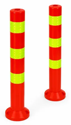Obrázek produktu pro sada 2 ks - Zábranové sloupky [výška-68 cm] - Reflexní plastové zábranové sloupky | Zábrana s podstavcem [upevnění pomocí šroubů] | Zábranové sloupky | Parkové sloupky v červené barvě | Vymezovací sloupky | Patníky