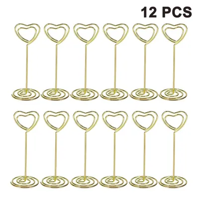 Produktbild von 12 Stück Herz Tischkartenhalter Fotohalter Herz Kartenhalter Hochzeit Platzkartenhalter Memohalter Sitzkartenhalter Tischnummernhalter (Rosy Gold)