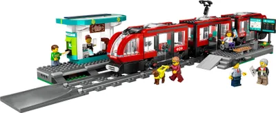 Produktbild von LEGO City Straßenbahn mit Haltestelle, Geschenkidee für Fans von Fahrzeug-Spielzeug ab 7 Jahren, mit 6 Minifiguren und einem Blindenhund für Rollenspiele, Bauspielzeug 60423