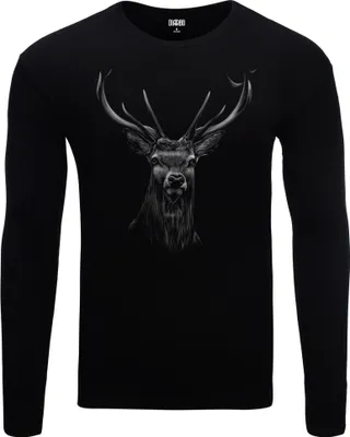 Produktbild von Herren Warm, Langarm-T-Shirt mit Druck Hirschkopf Schwarz Gr.XXXL