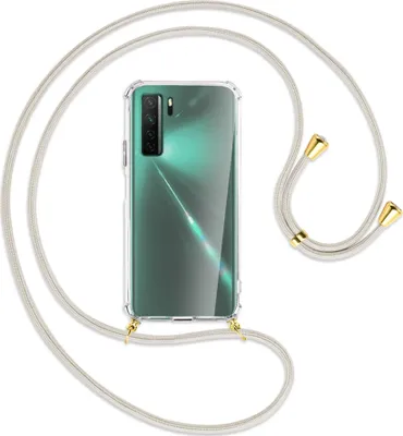 Produktbild von Handykette Backcover-Schutzhülle mit Band (Metall goldfarben) für Huawei P40 lite 5G - broken white
