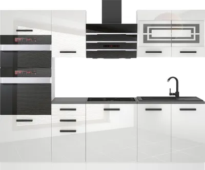Produktbild von Belini Küchenzeile Küchenblock Tracy - Küchenmöbel 240 cm Einbauküche Vollausstattung ohne Elektrogeräten mit Hängeschränke und Unterschränke, mit Arbeitsplatten, Weiß Hochglanz