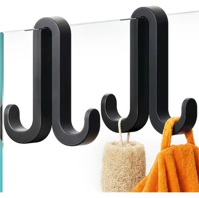 Produktbild von Doppel-Duschhaken 2er Set – Schwarz, für Handtücher und Bademäntel
