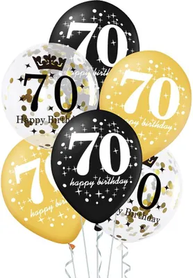 Zdjęcie produktu dla Zestaw balonów na 70 urodziny, czarno-złote, 30cm, 6 szt.
