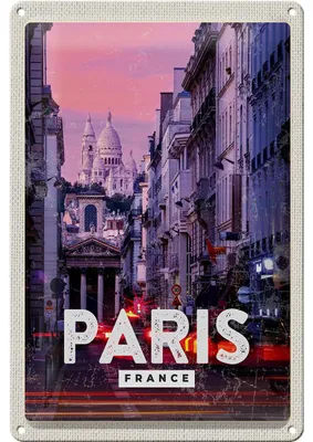 Produktbild von Blechschild Reise 20x30cm Paris Panorama Sonnenuntergang