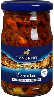 Produktbild von Leverno Tomaten getrocknet in Streifen ohne Öl 175 G Glas Vegan Glutenfrei Würzig aromatisch im Geschmack