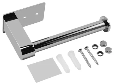 Imagen del producto de Soporte para papel higiénico Cornat: 2 opciones de montaje diferentes con adhesivo y con tornillos. Diseño abierto. Cromado. Fabricado en acero. Para papel higiénico / para baño