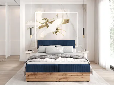 Produktbild von Boxspringbett TILIA-160x200cm Bettkästen|Topper|Doppelbett|Bonellmatratze|Cord Stoff |Polsterbett|Wotan Plattet-Dunkelblau