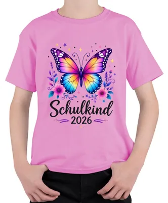 Produktbild von Schulkind 2026 Mädchen Einschulung Schmetterling Schulanfang Rosa Kinder T-Shirt, Pink, 152