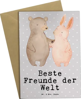 Produktbild von Mr. & Mrs. Panda babykarte Hase Beste Freunde der Welt - Grau Pastell - Geschenk, Geschenkidee, Bff, weihnachtskarten, Beileidskarte, Freundin, einladungskarten, Bae