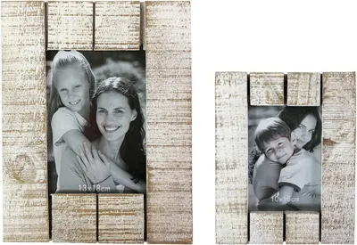 Image de 2 cadres photo en bois / look shabby blanc 10x15 + 13x18