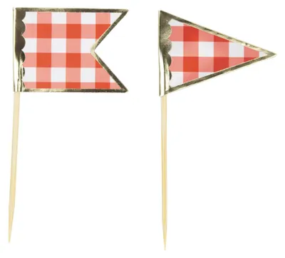 Image de 10 pics à cocktail à carreaux rouges et blancs, 10 cm - taille unique