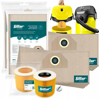 Immagine prodotto di Sillar 10 sacchetti filtro in carta + filtro dell'aria per Kärcher WD2, WD3, KWD1, KWD2, KWD3