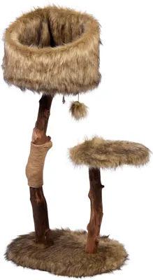 Produktbild von dobar Design-Kratzbaum "Sunny" mit Naturstämmen und Spielball, Katzenmöbel mit zwei Liegeflächen, 50 x 40 x 99-109 cm, Braun