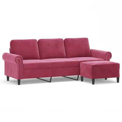 Image de vidaXL Canapé 3 places avec pouf vin rouge 180 cm velours