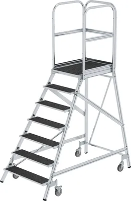 Produktbild von Günzburger Steigtechnik Podesttreppe einseitig begehbar mit Federrollen Korundbeschichtung R13 7 Stufen - 054107