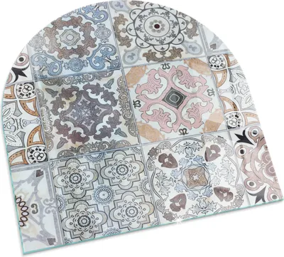 Produktbild von Mosaikmuster in Fliesen – Glasbodenplatte für – Kaminofen – Kaminplatte Glas – Schutzglas – Funkenschutzplatte –Glasbodenplatte Feuerfeste – Hitzeschutzplatte – Bodenschutz aus Glas – 100x100 cm
