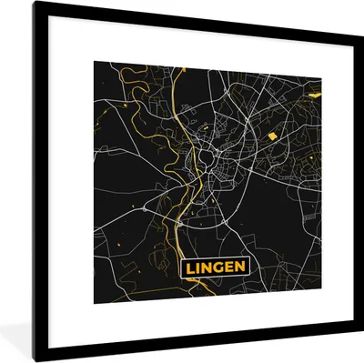 Produktbild von MuchoWow® Gerahmtes Poster Stadtplan - Deutschland - Gold - Lingen - Karte 40x40 cm - Poster mit Schwarzem Bilderrahmen Wandposter Rahmen Foto Bilder - Poster - Plakat im Rahmen